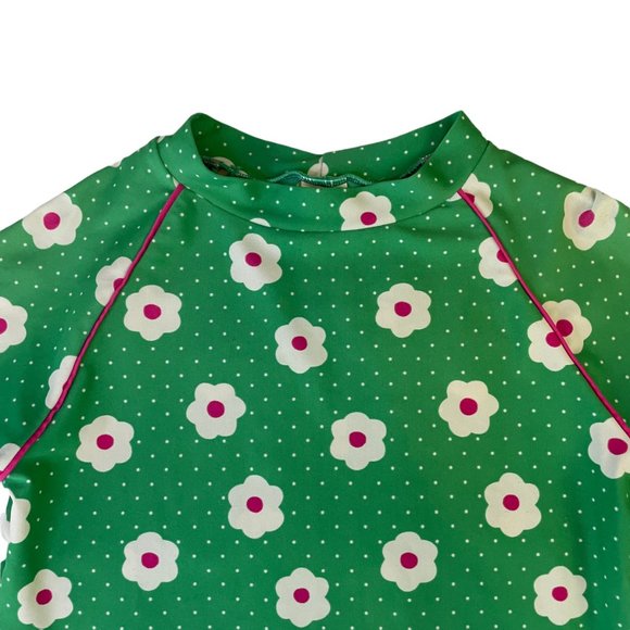 MINI BODEN GREEN PINK FLORAL POLKA DOTS RASH GUARD SWIM SHIRT TOP SIZE 9-10 Y - Picture 2 of 6